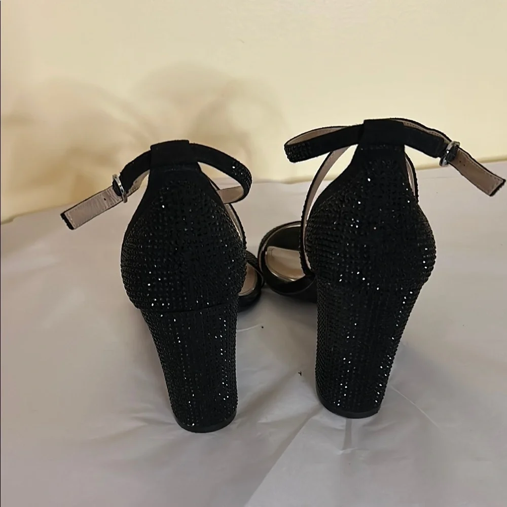 Kelly and Kate Paloona Elegant Black Rhinestone Strappy Sandals Block Heel 9